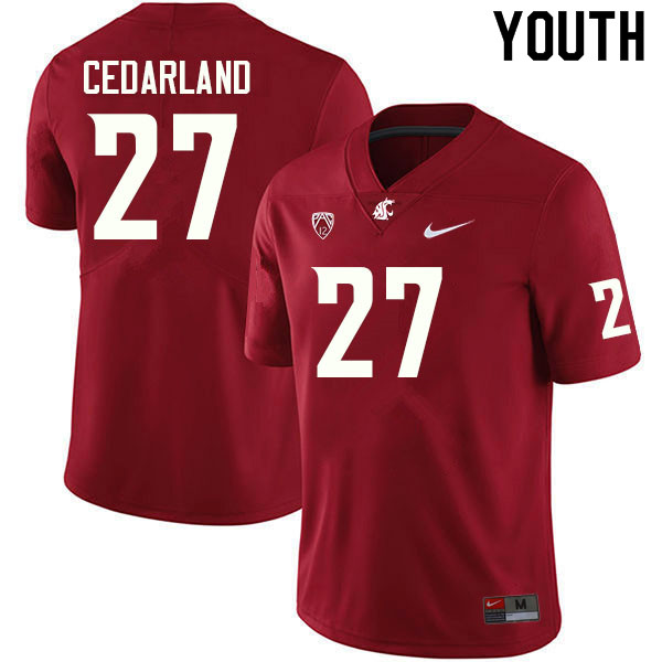 Youth #27 Hudson Cedarland Washington State Cougars College Football Jerseys Sale-Crimson